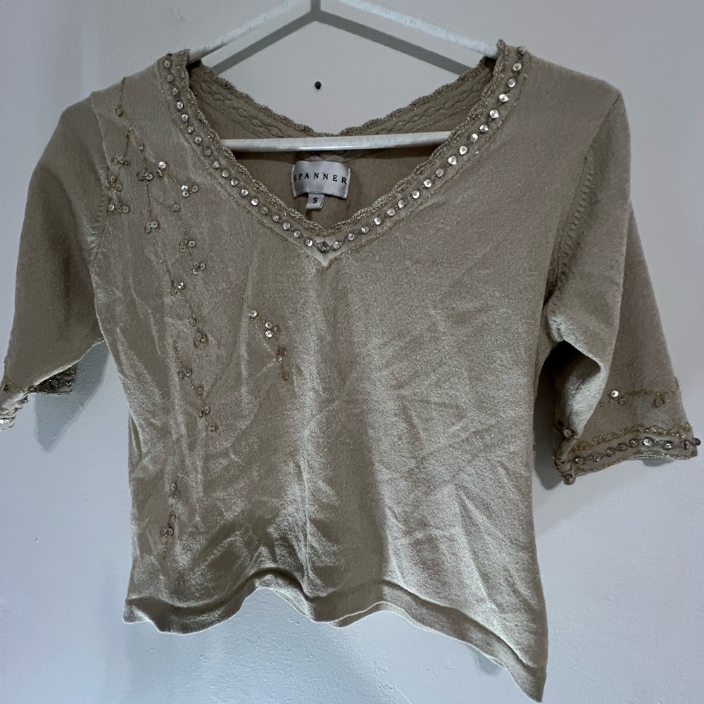SPANNER Beige Sequin Detail Top